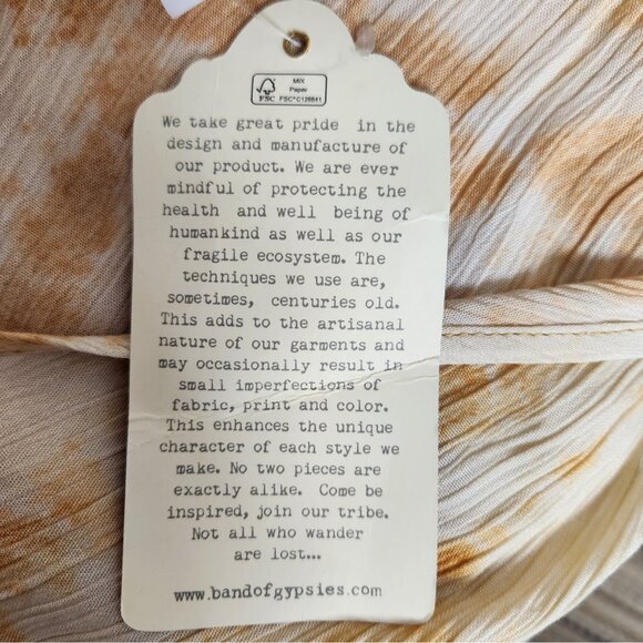 Band Of Gypsies 2X Blouse Sleeveless Gold Yellow Tie Dye Peplum Ruffles Boho NWT - Picture 4 of 5